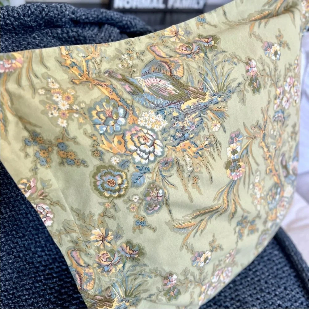1 Pottery Barn EURO Pillow Sham Sage Green Pheasant Bird Floral FLANNEL Organic